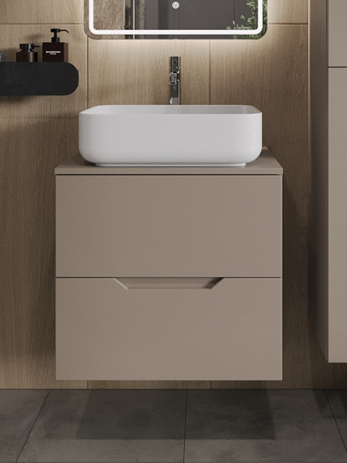 Изображение товара Тумба с раковиной Topline FLIPTUS60L-5500W подвесная 60 см цвет латте/белый