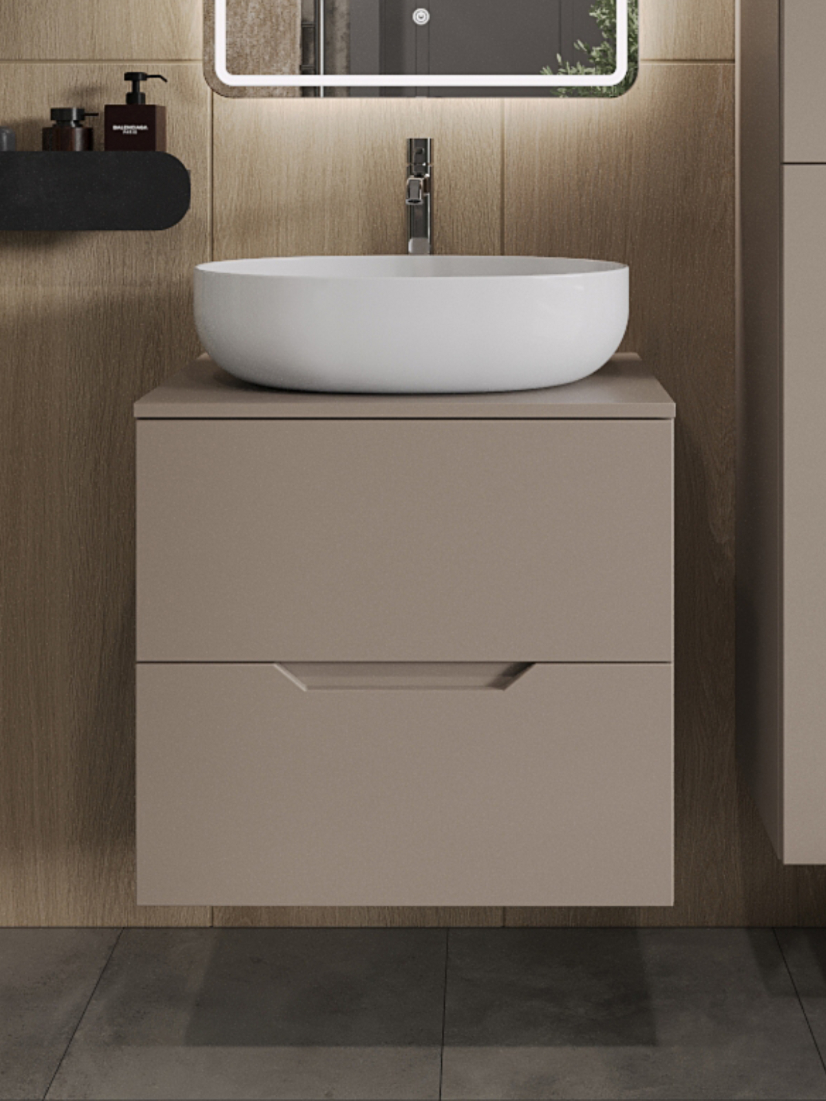 Изображение товара Тумба с раковиной Topline FLIPTUS60L-5520W подвесная 60 см цвет латте/белый