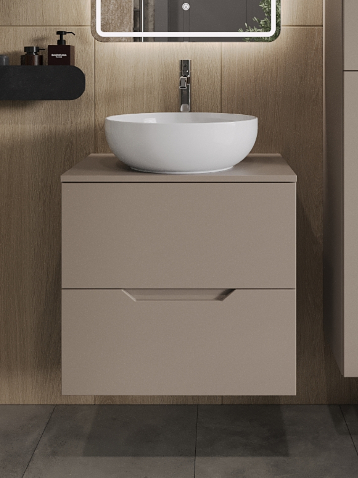 Изображение товара Тумба с раковиной Topline FLIPTUS60L-7420W подвесная 60 см цвет латте/белый