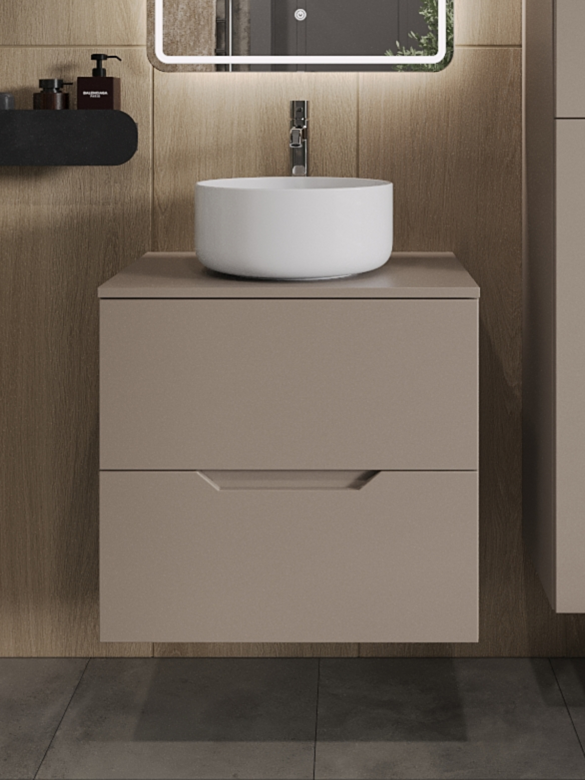 Изображение товара Тумба с раковиной Topline FLIPTUS60L-7345W подвесная 60 см цвет латте/белый