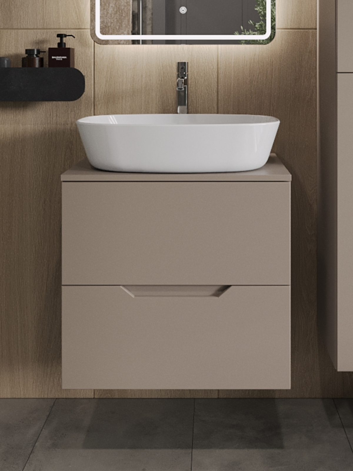 Изображение товара Тумба с раковиной Topline FLIPTUS60L-8500W подвесная 60 см цвет латте/белый