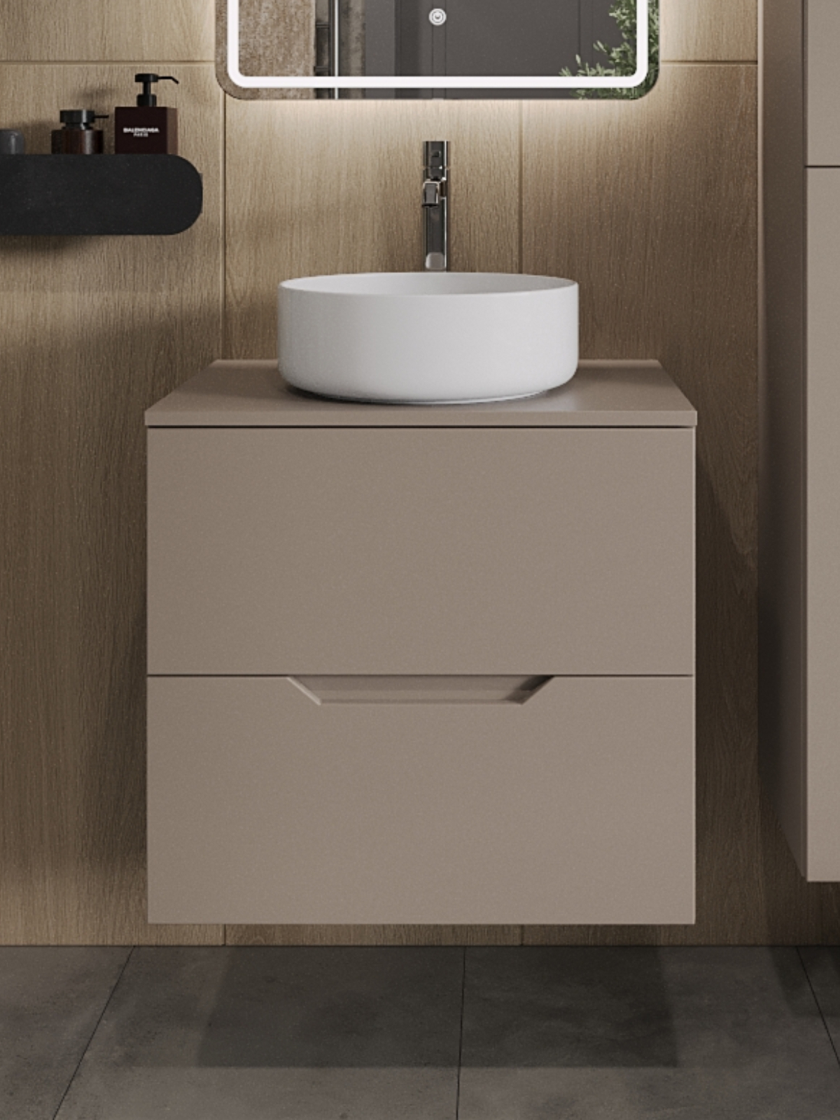 Изображение товара Подвесная тумба с раковиной TOPLINE FLIPTUS60L-9360W бежевый МДФ ПВХ Россия