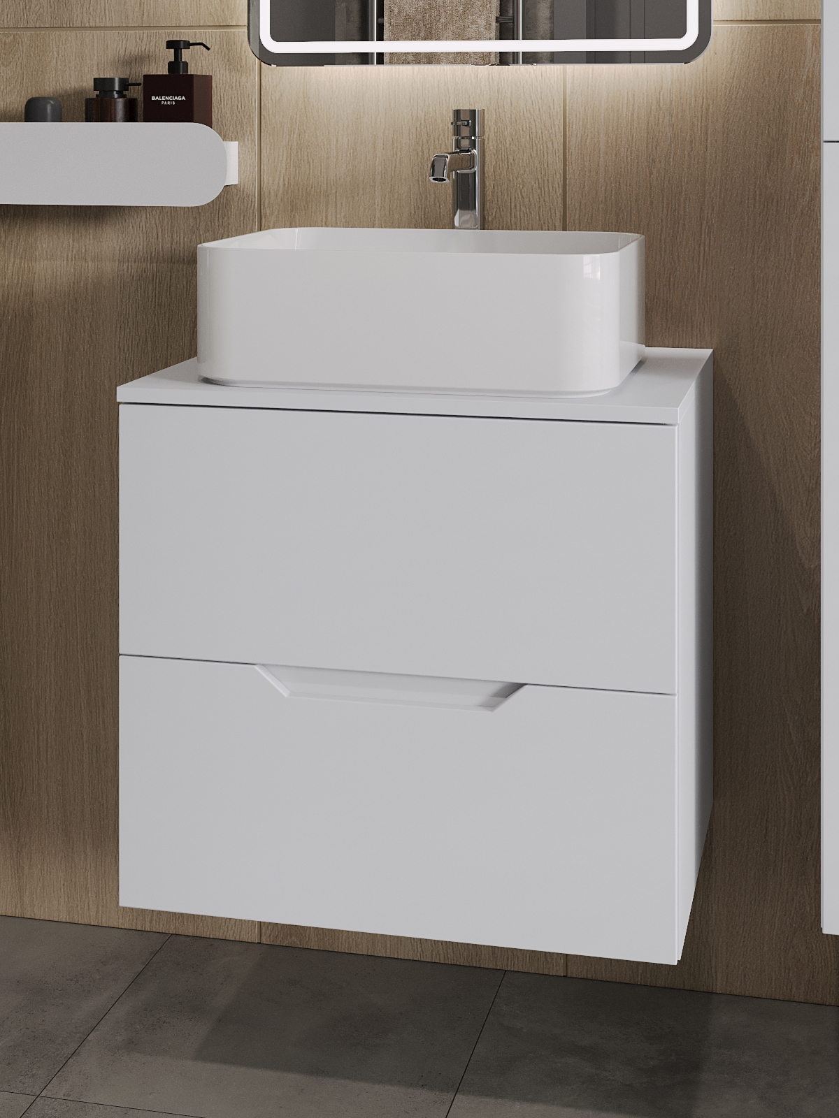 Изображение товара Тумба с раковиной Topline FLIPTUS60W-2460W подвесная 60 см цвет белый