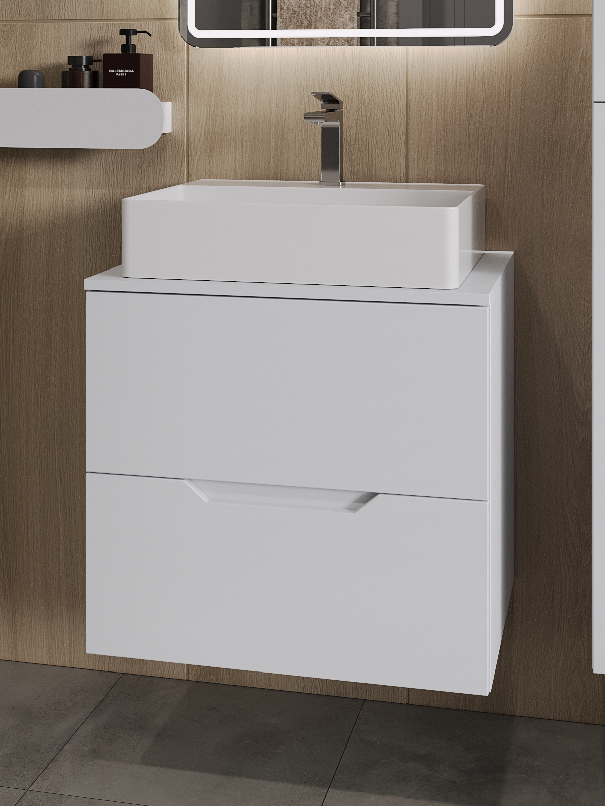 Изображение товара Тумба с раковиной Topline FLIPTUS60W-4500W подвесная 60 см белая матовая