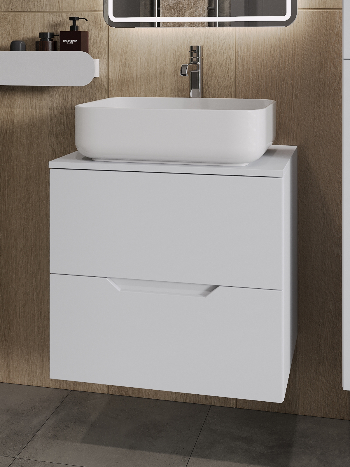 Изображение товара Тумба с раковиной Topline FLIPTUS60W-5500W подвесная 60 см белая