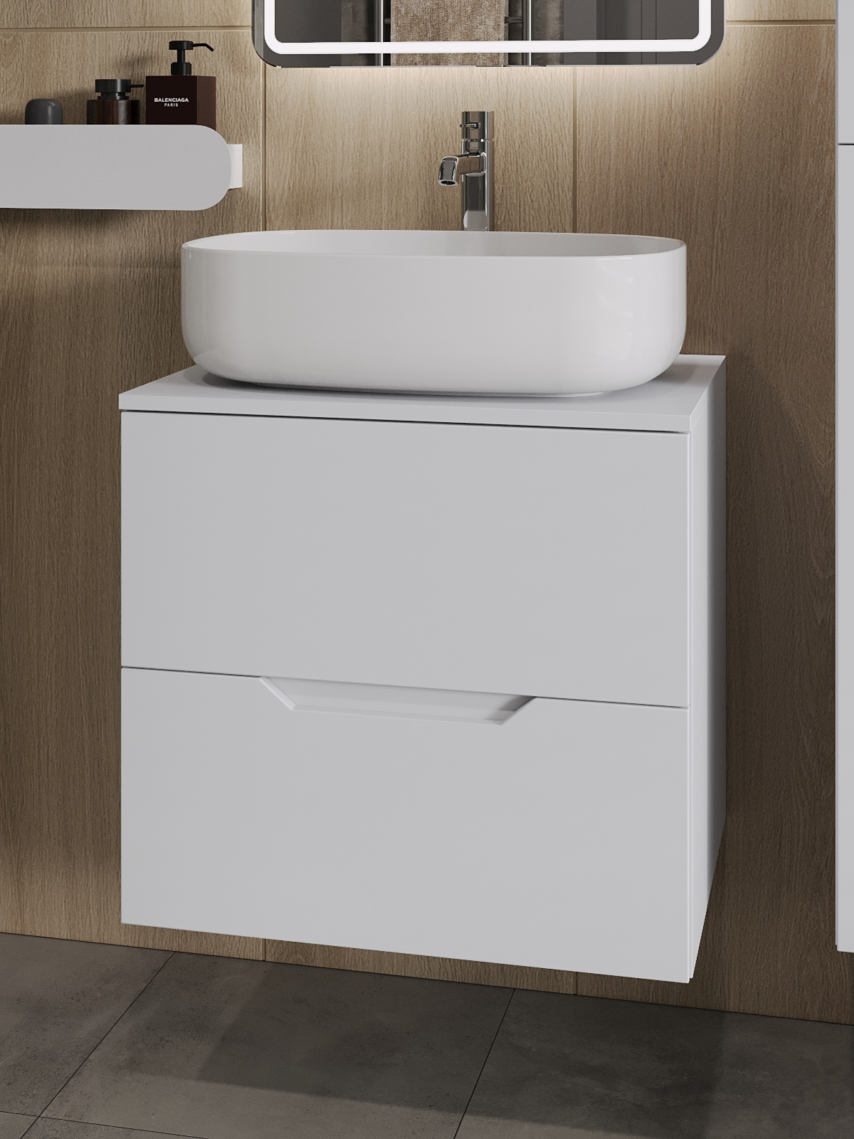 Изображение товара Тумба с раковиной Topline FLIPTUS60W-7540W подвесная 60 см белая матовая