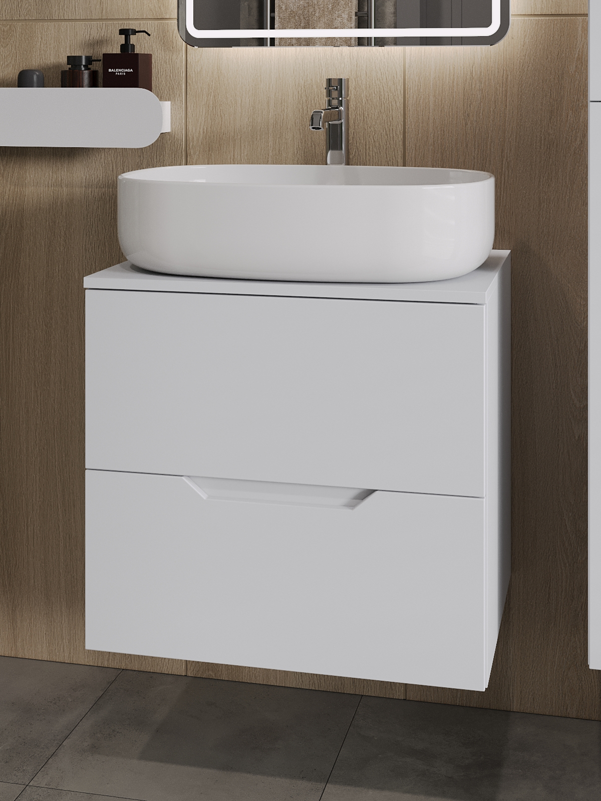 Изображение товара Тумба с раковиной Topline FLIPTUS60W-8600W подвесная 60 см белая МДФ