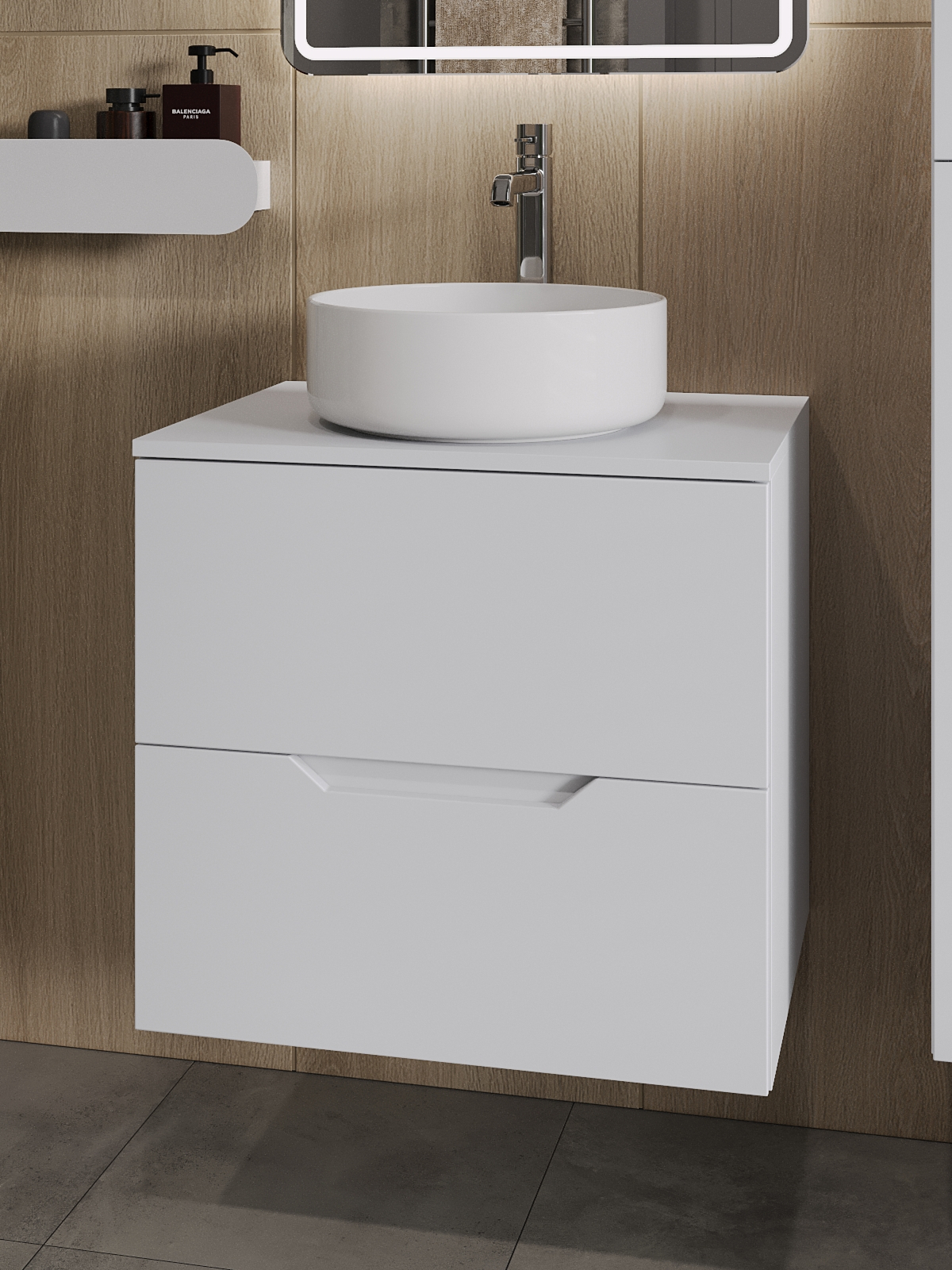 Изображение товара Тумба с раковиной Topline FLIPTUS60W-9360W подвесная 60 см белая матовая МДФ