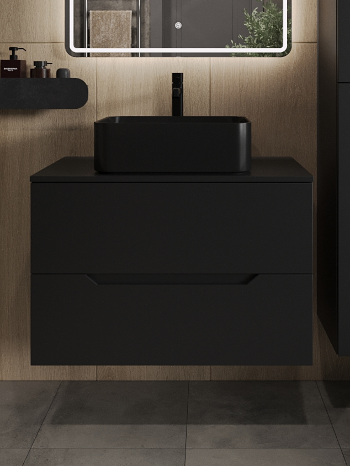 Изображение товара Тумба с раковиной подвесная Topline FLIPTUS80B-2460B 80 см цвет черный матовый