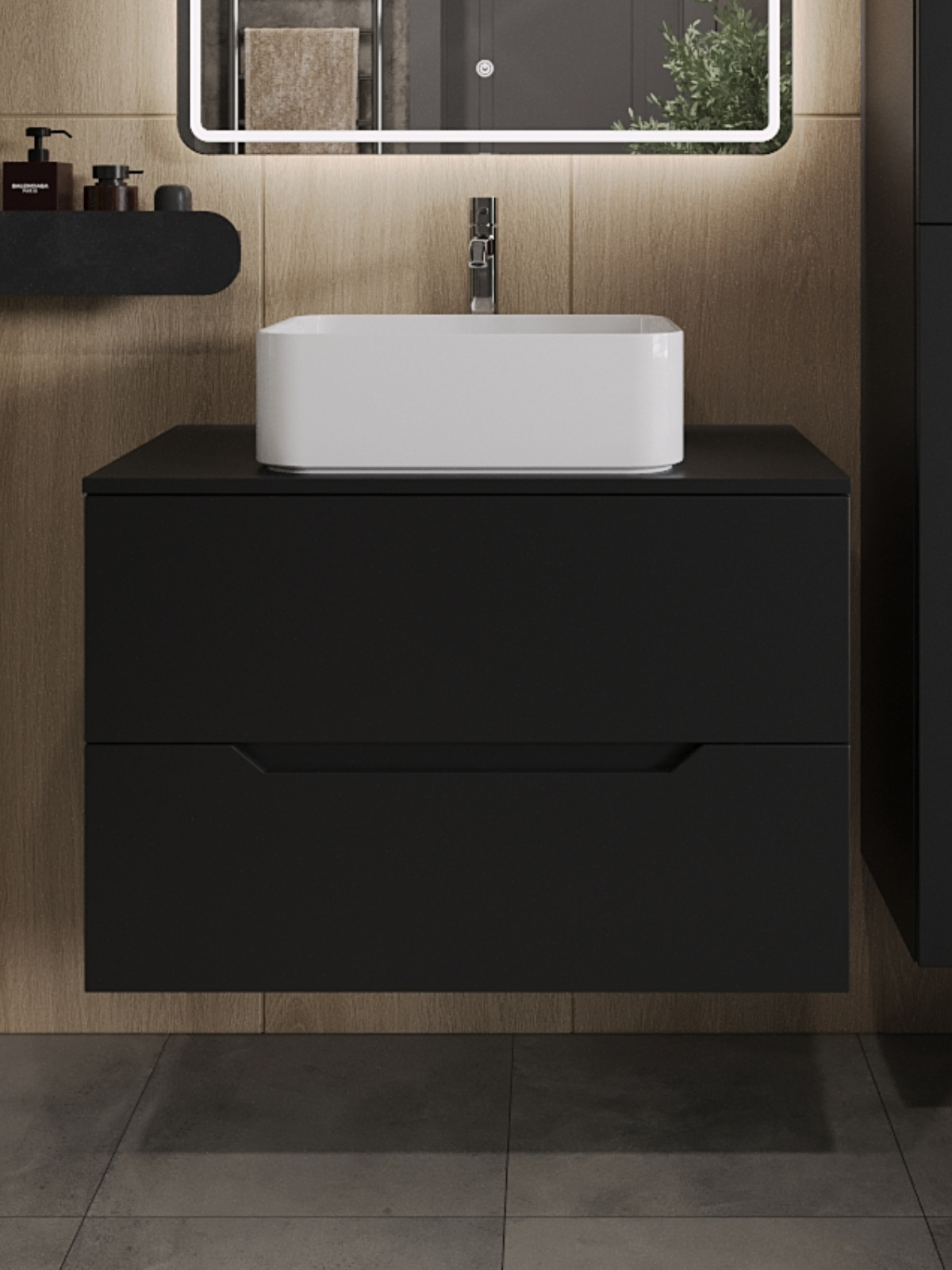 Изображение товара Подвесная тумба с раковиной TOPLINE FLIPTUS80B-2460W 80 см черный матовый