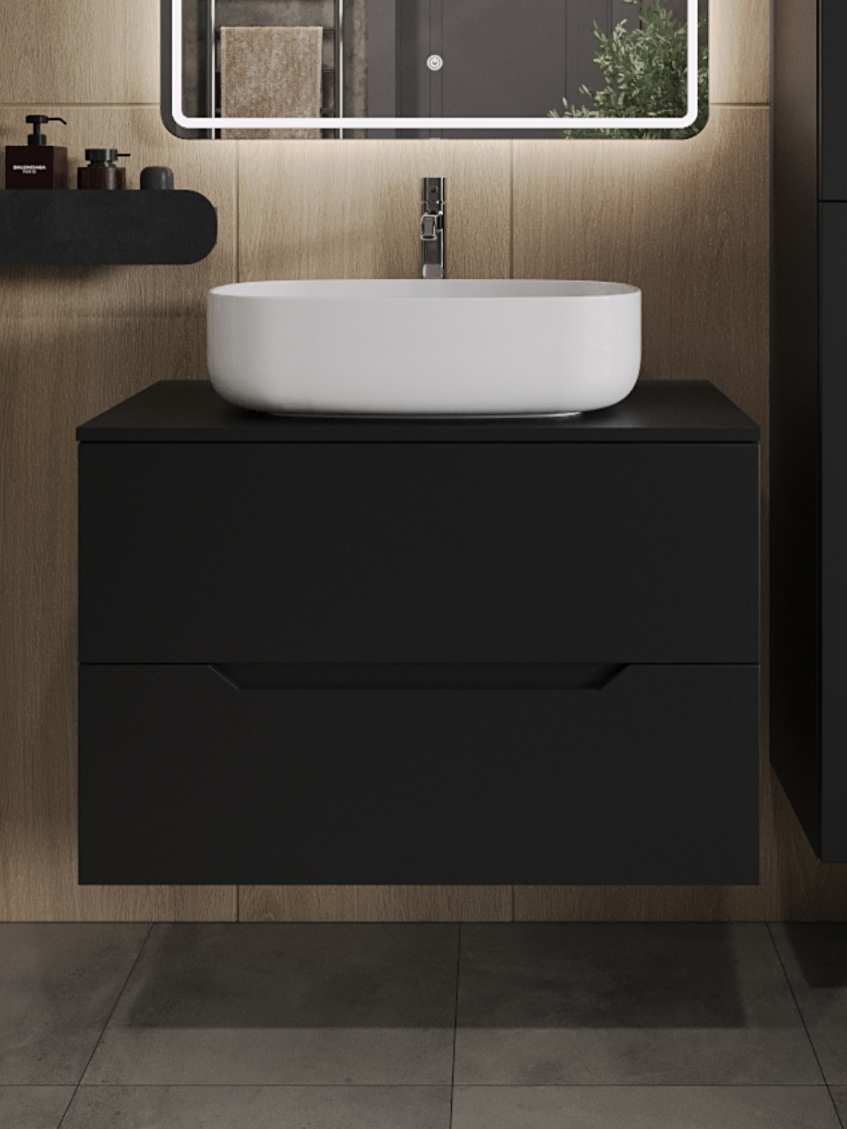 Изображение товара Тумба с раковиной Topline FLIPTUS80B-7540W 80 см черный матовый подвесная