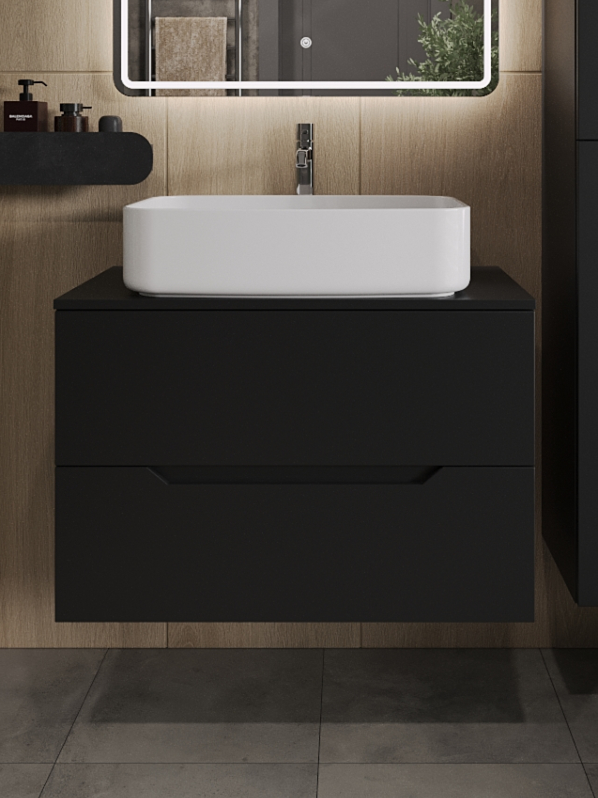 Изображение товара Тумба с раковиной подвесная Topline FLIPTUS80B-7600W 80 см цвет черный/белый