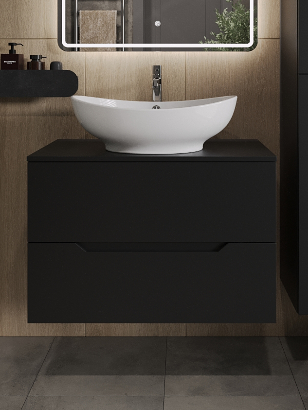 Изображение товара Тумба с раковиной подвесная Topline FLIPTUS80B-8585W 80 см цвет черный/белый