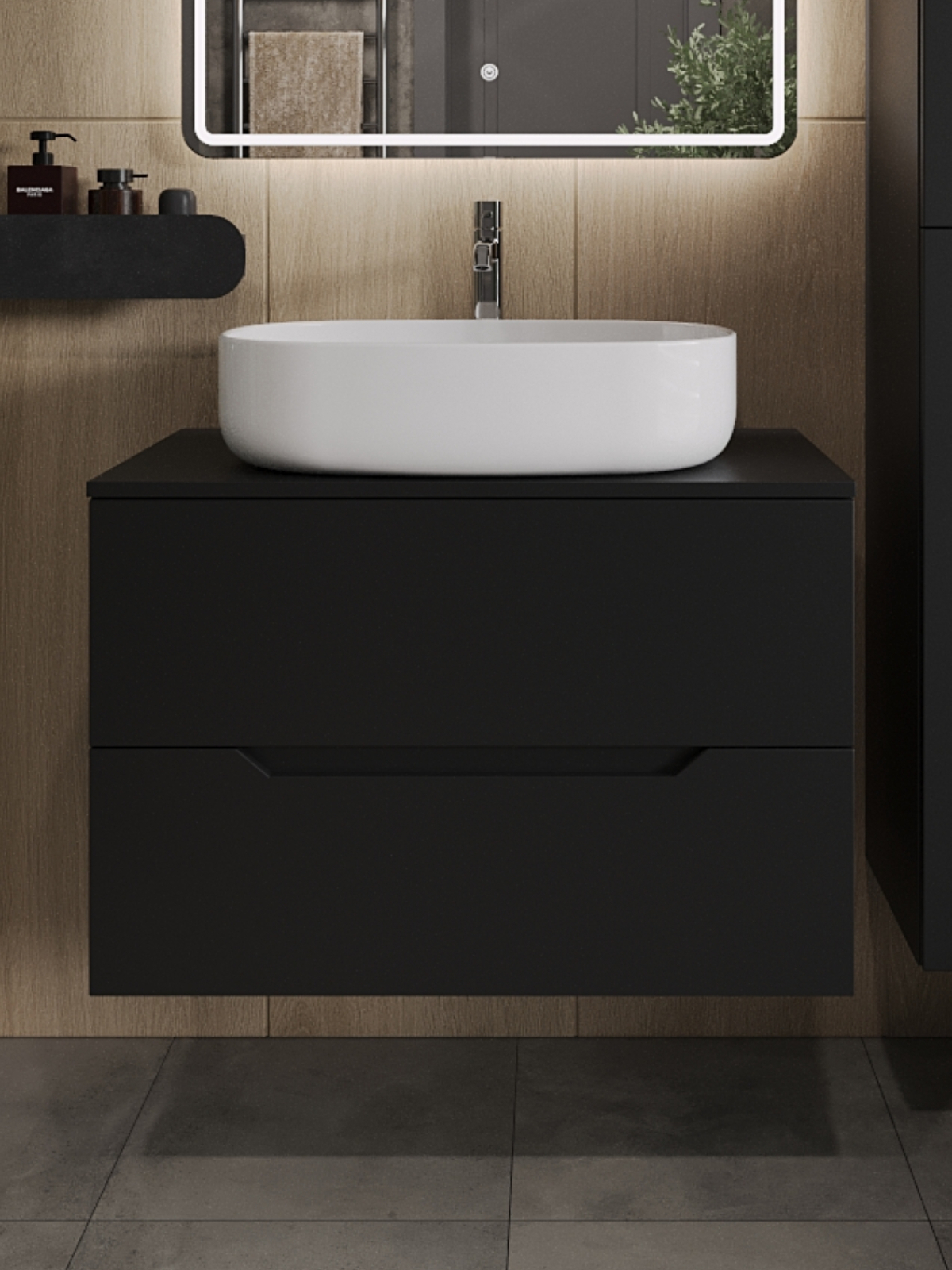 Изображение товара Тумба с раковиной подвесная Topline FLIPTUS80B-8600W 80 см цвет черный матовый