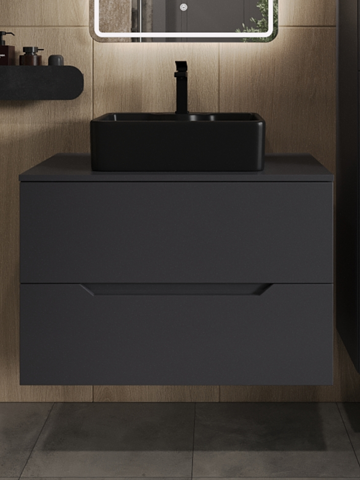 Изображение товара Тумба с раковиной подвесная Topline FLIPTUS80G-1475B 80 см цвет графит матовый