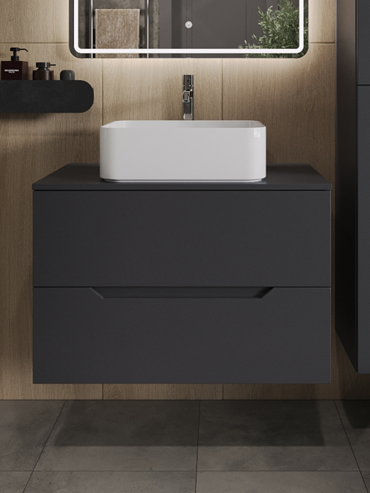 Изображение товара Подвесная тумба с раковиной Topline FLIPTUS80G 80 см матовый серый