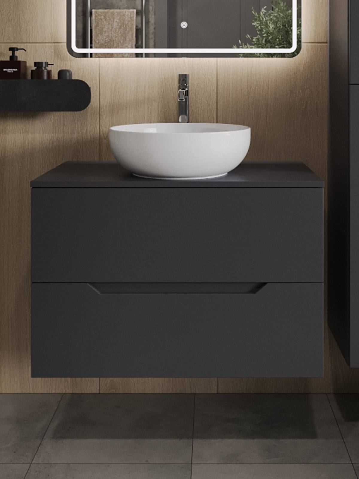 Изображение товара Тумба с раковиной подвесная Topline FLIPTUS80G-7420W 80 см цвет графит/белый