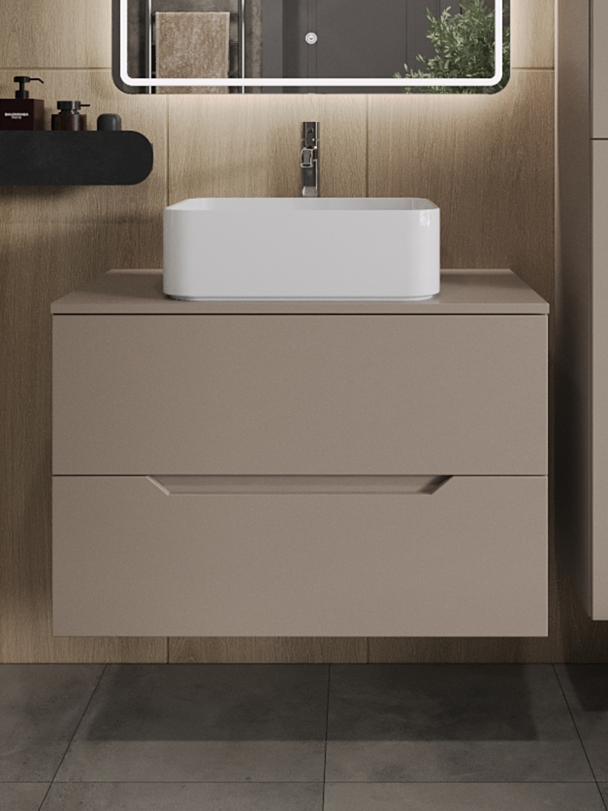 Изображение товара Тумба с раковиной подвесная Topline FLIPTUS80L-2460W 80 см цвет латте матовый