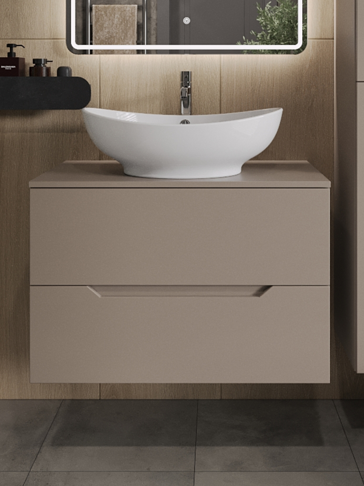 Изображение товара Тумба с раковиной подвесная Topline FLIPTUS80L-8585W 80 см цвет латте/белый