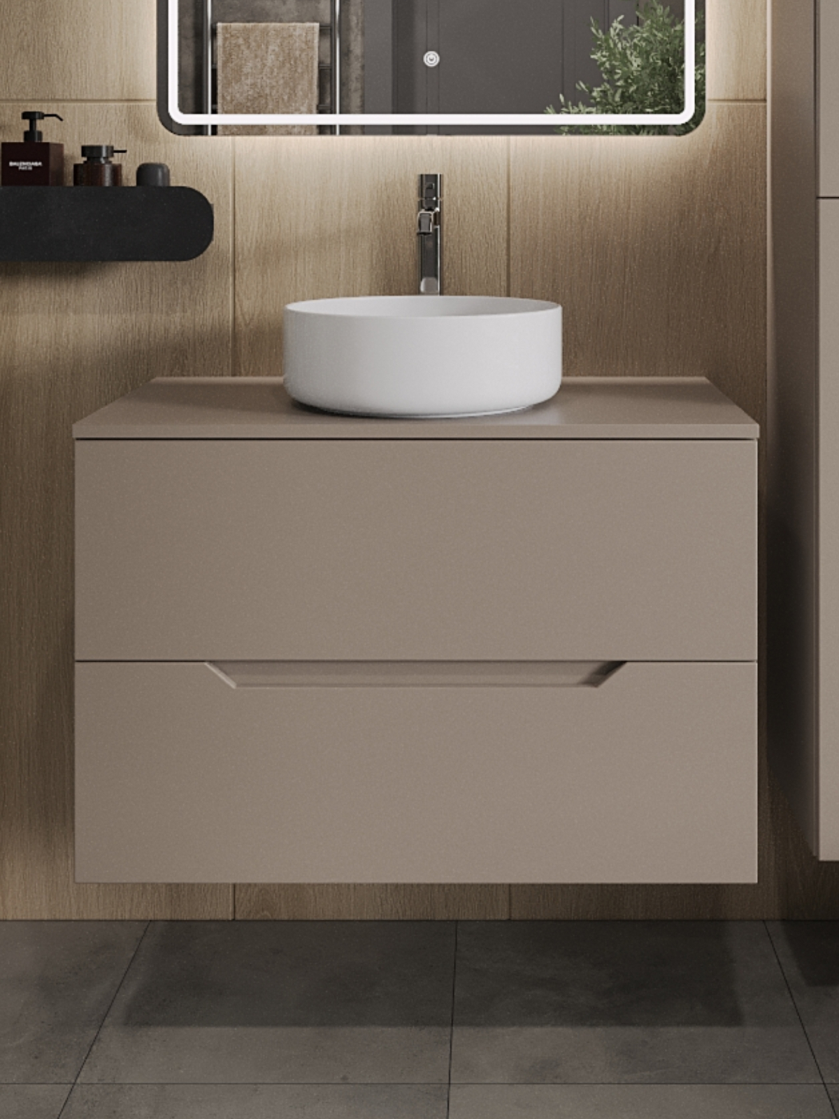 Изображение товара Тумба с раковиной подвесная Topline FLIPTUS80L-9360W 80 см цвет латте/белый