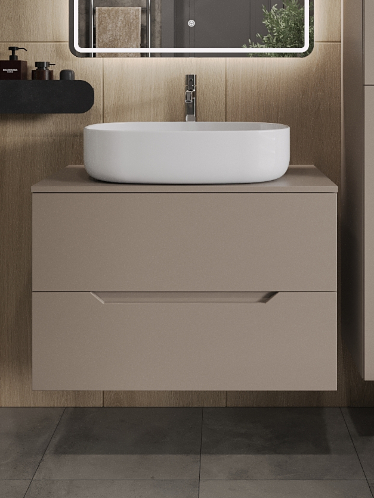 Изображение товара Тумба с раковиной подвесная Topline FLIPTUS80L-8600W 80 см цвет латте матовый