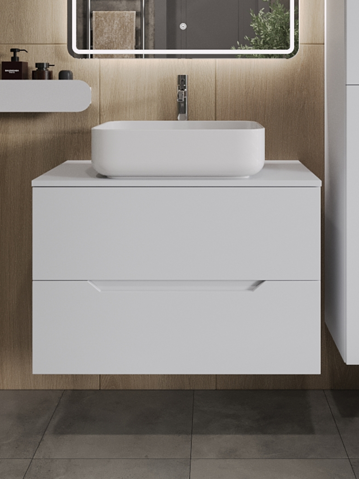 Изображение товара Тумба с раковиной подвесная Topline FLIPTUS80W-5500W 80 см цвет белый матовый