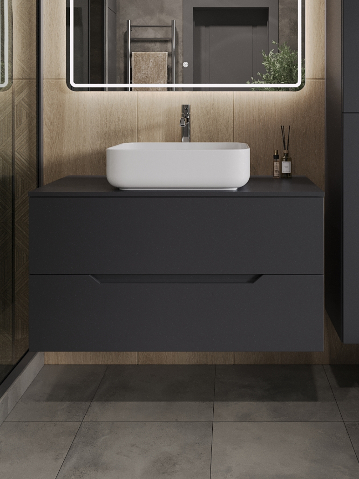 Изображение товара Тумба TOPLINE Li под накладную раковину 100 см графит матовый