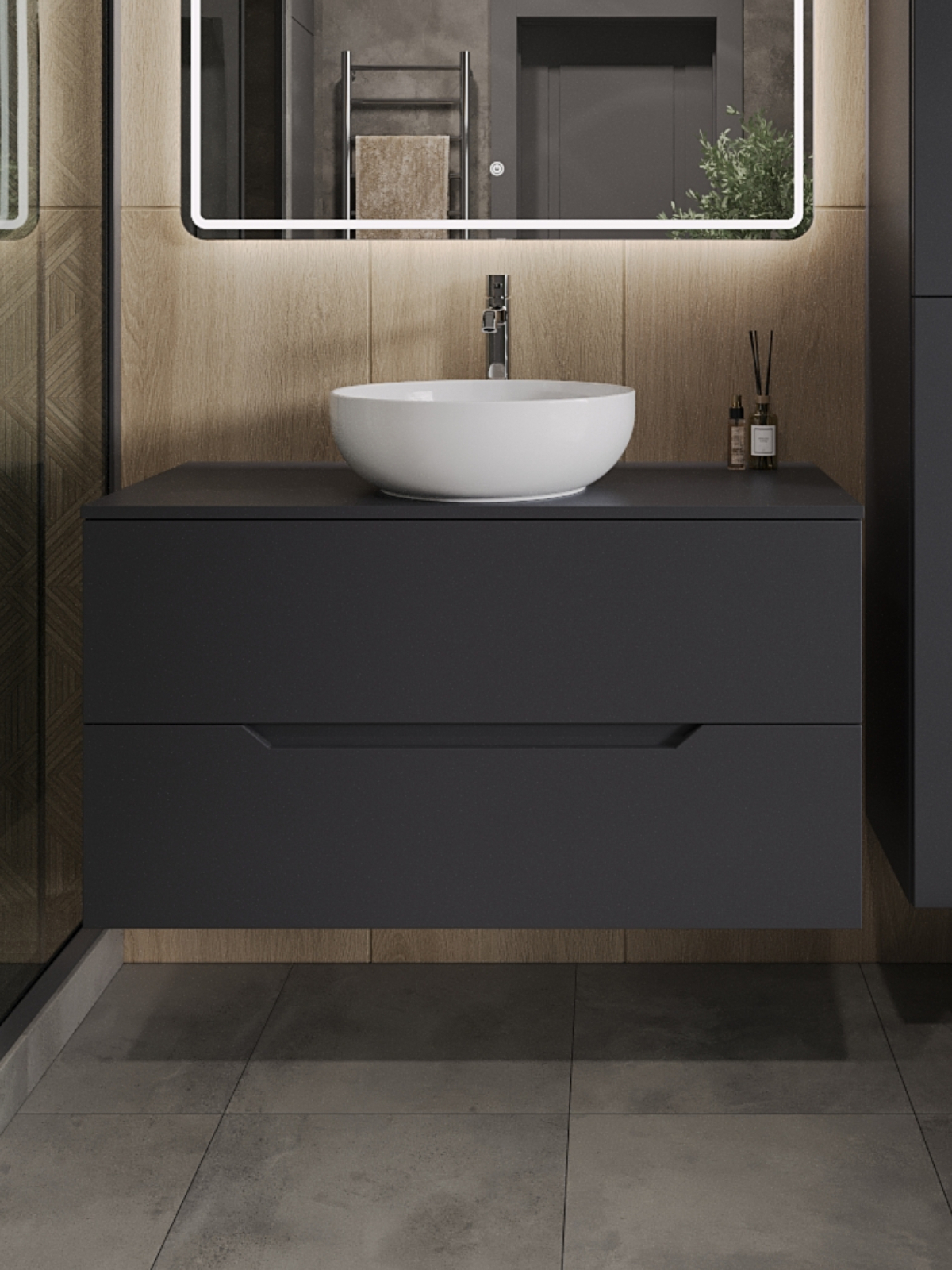 Изображение товара Тумба Topline Li 100 Под накладную раковину с серебристо-графитовой палитрой 100 см