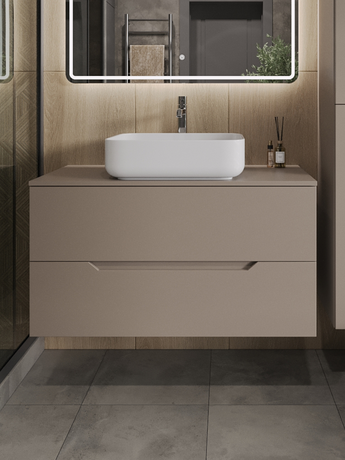 Изображение товара Тумба с раковиной подвесная Topline FLIPTUS100L-5500W 100 см цвет латте матовый