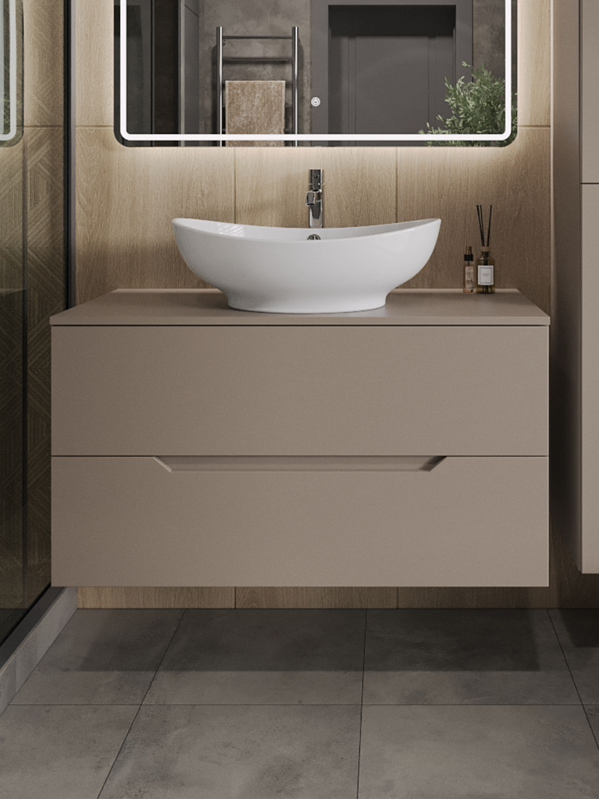Изображение товара Тумба с раковиной подвесная Topline FLIPTUS100L-8585W 100 см цвет латте/белый