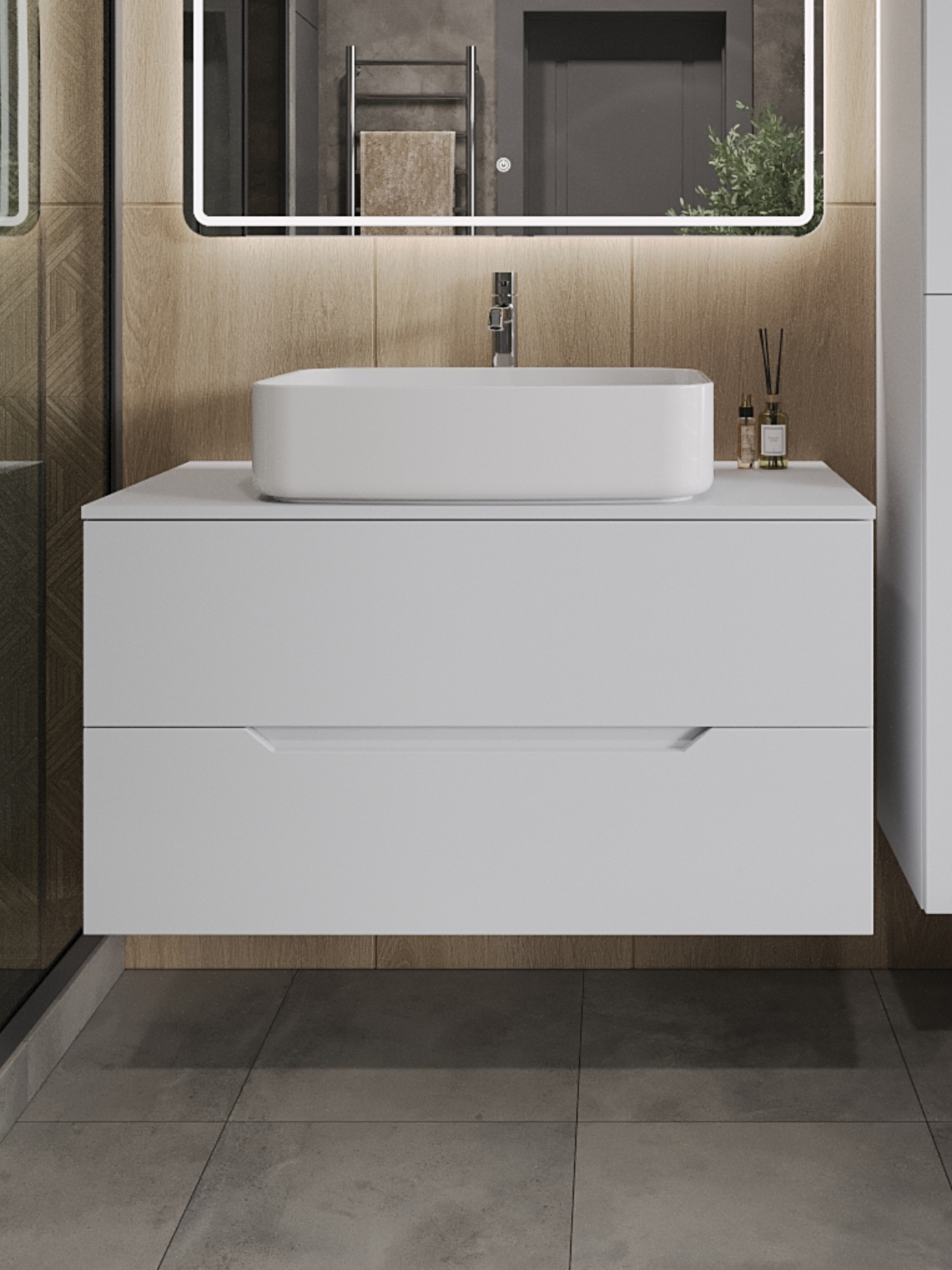 Изображение товара Тумба с раковиной Topline Fliptus100W-7600W 100 см белый матовый с мягким закрыванием