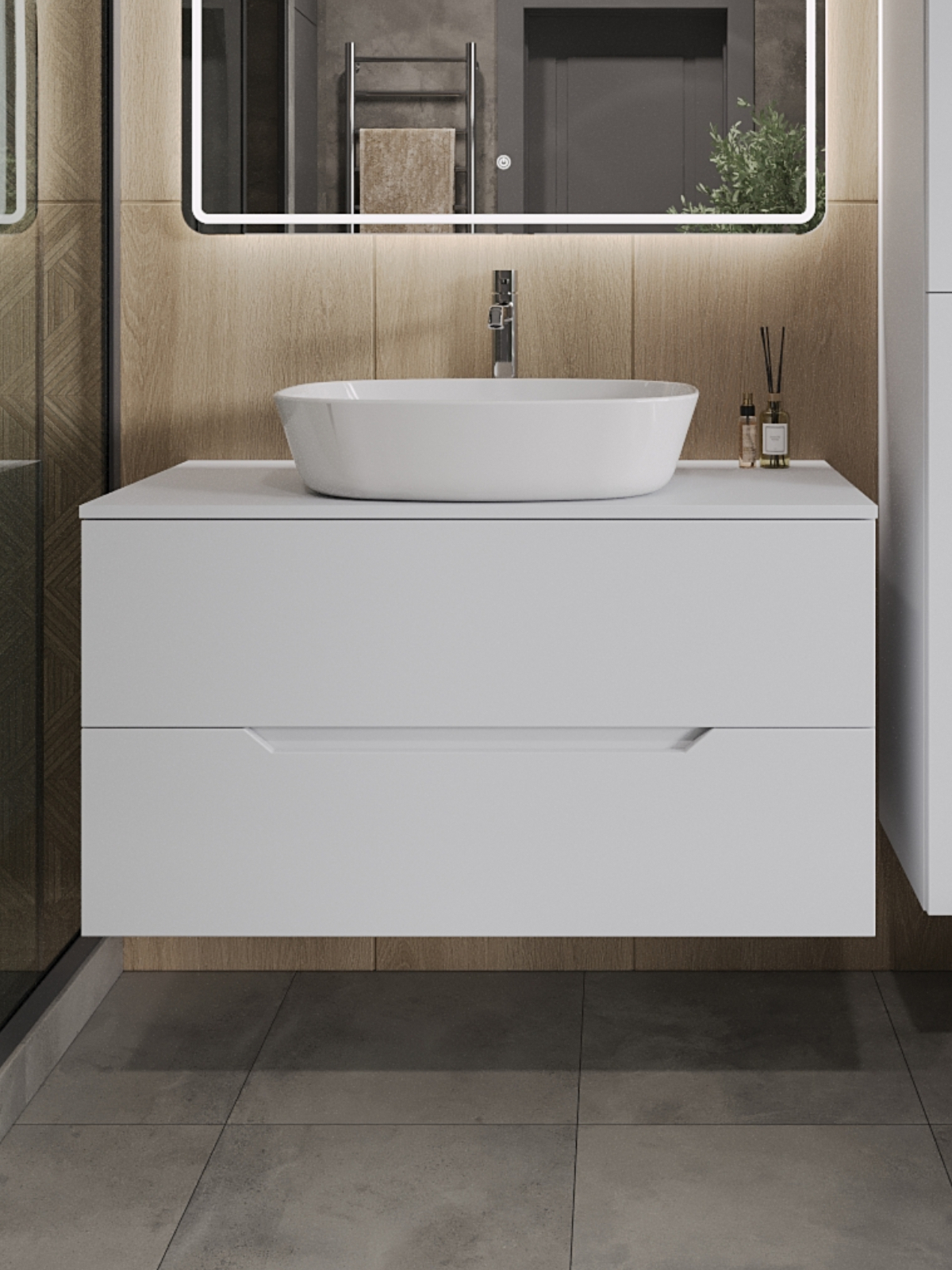 Изображение товара Тумба с раковиной подвесная Topline FLIPTUS100W-8500W 100 см цвет белый матовый