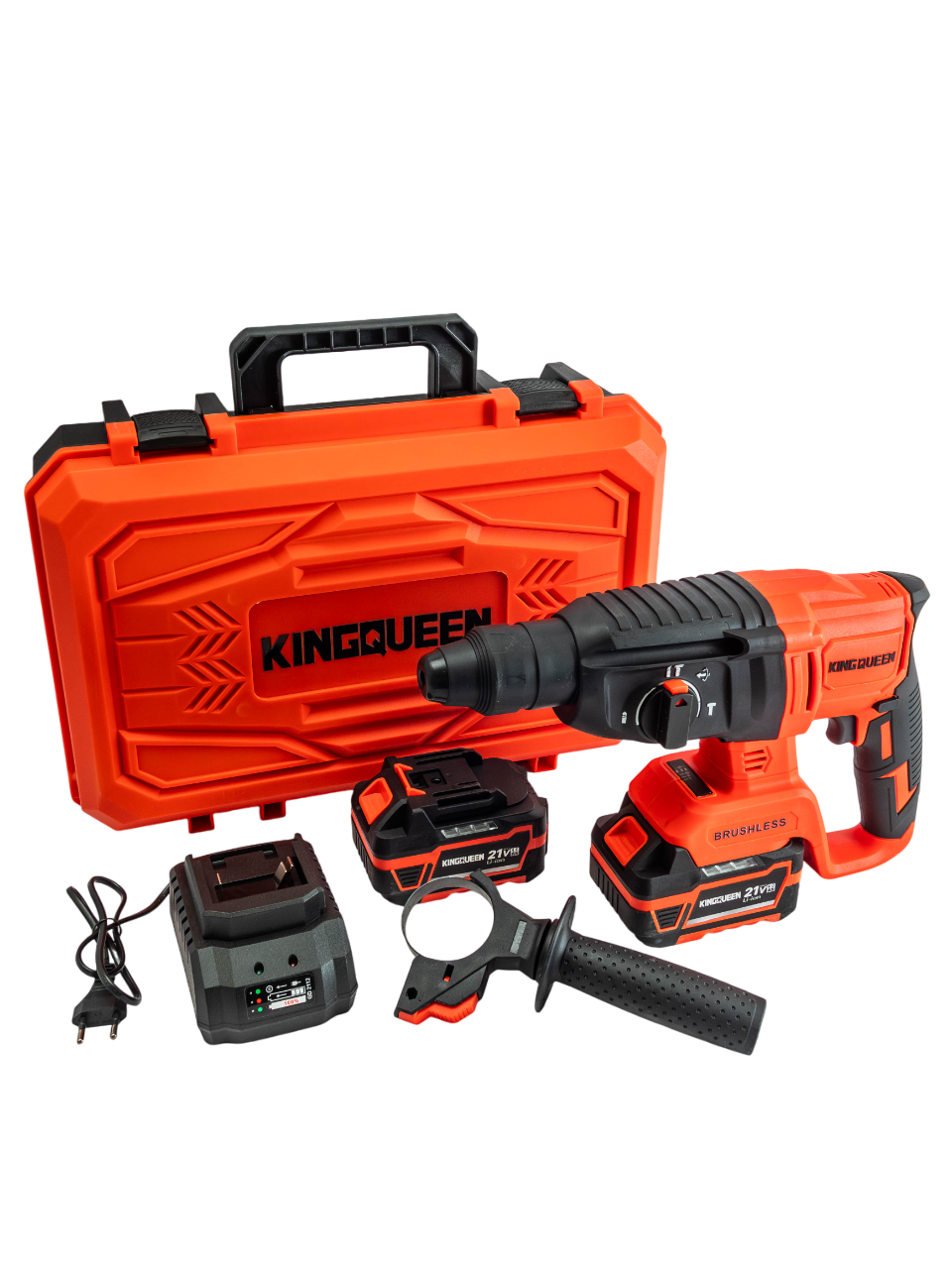 Изображение товара Перфоратор аккумуляторный бесщеточный SDS Plus Kingqueen KQ-2201, 21 В Li-Ion 2x4 Ач, 2 Дж