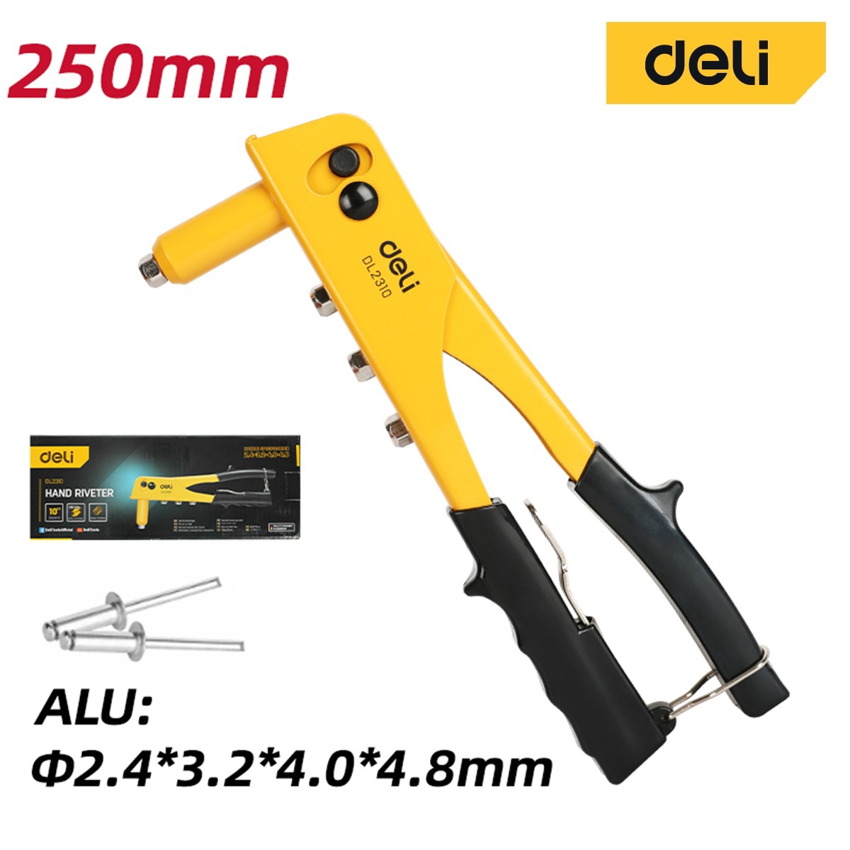 Изображение товара Заклепочник ручной Deli DL2310 250 мм для заклепок 2.4-4.8 мм