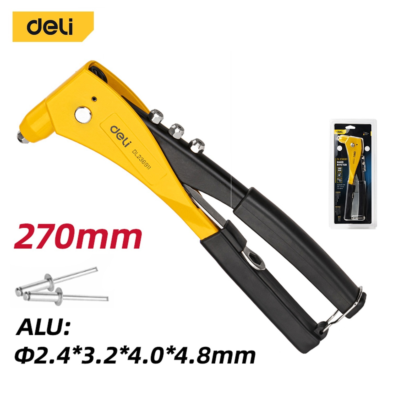 Изображение товара Заклепочник ручной Deli DL236911 2.4-4.8 мм 260 мм