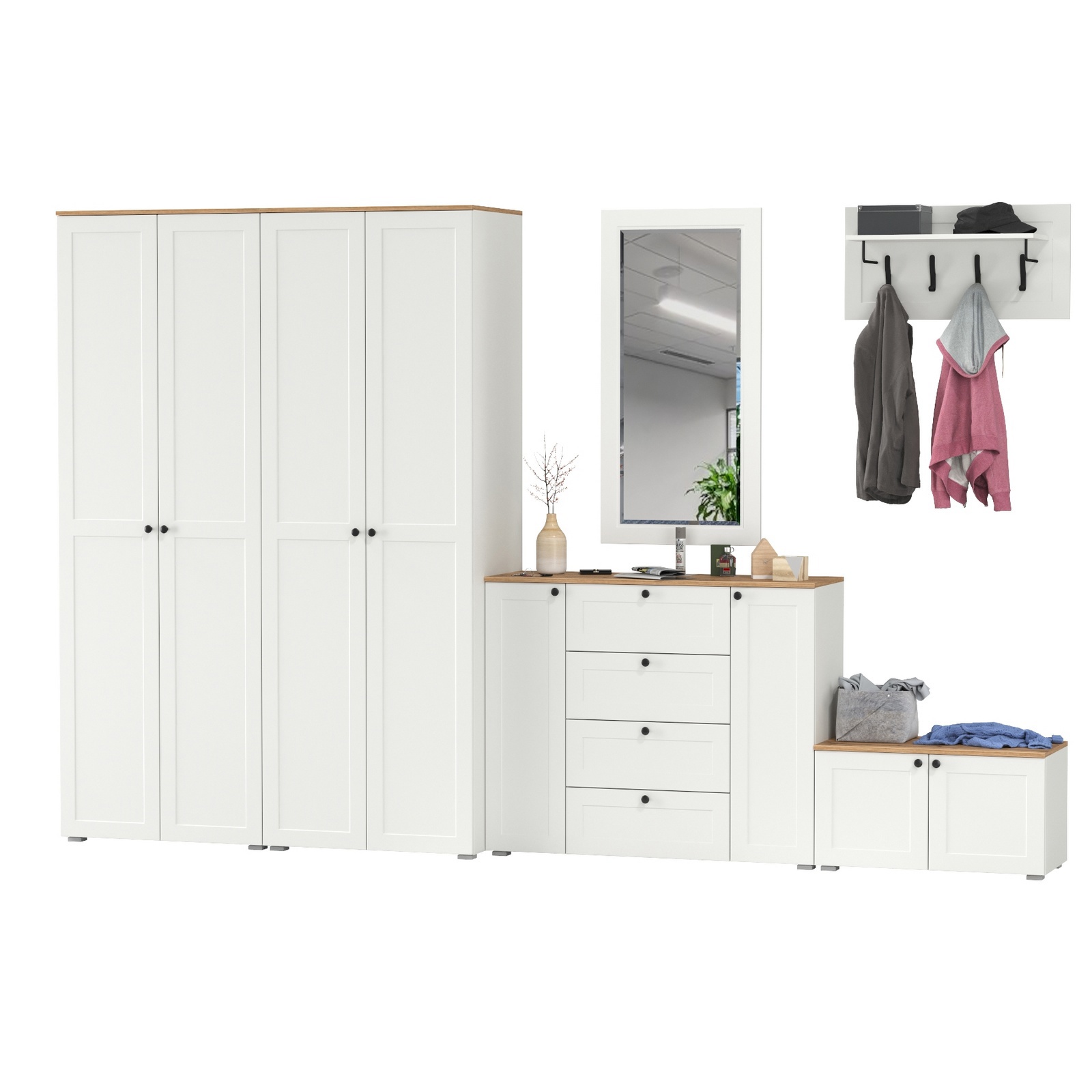 Изображение товара Комплект мебели для прихожей MOBI Остин пр-54-бз белый шагрень дуб крафт