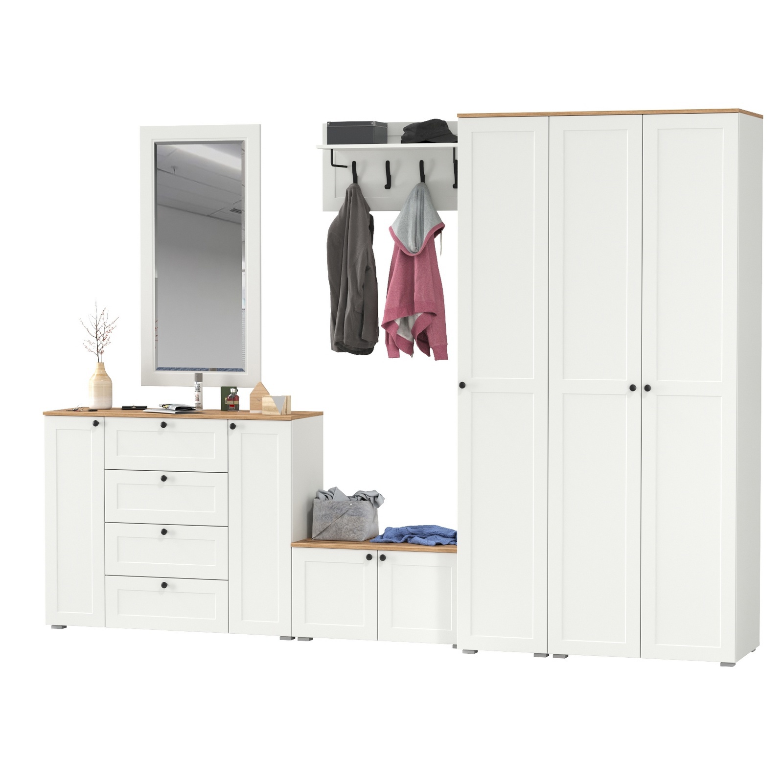 Изображение товара Мебель для прихожей MOBI Остин пр-55-БЗ комплект 6 предметов белый дуб крафт