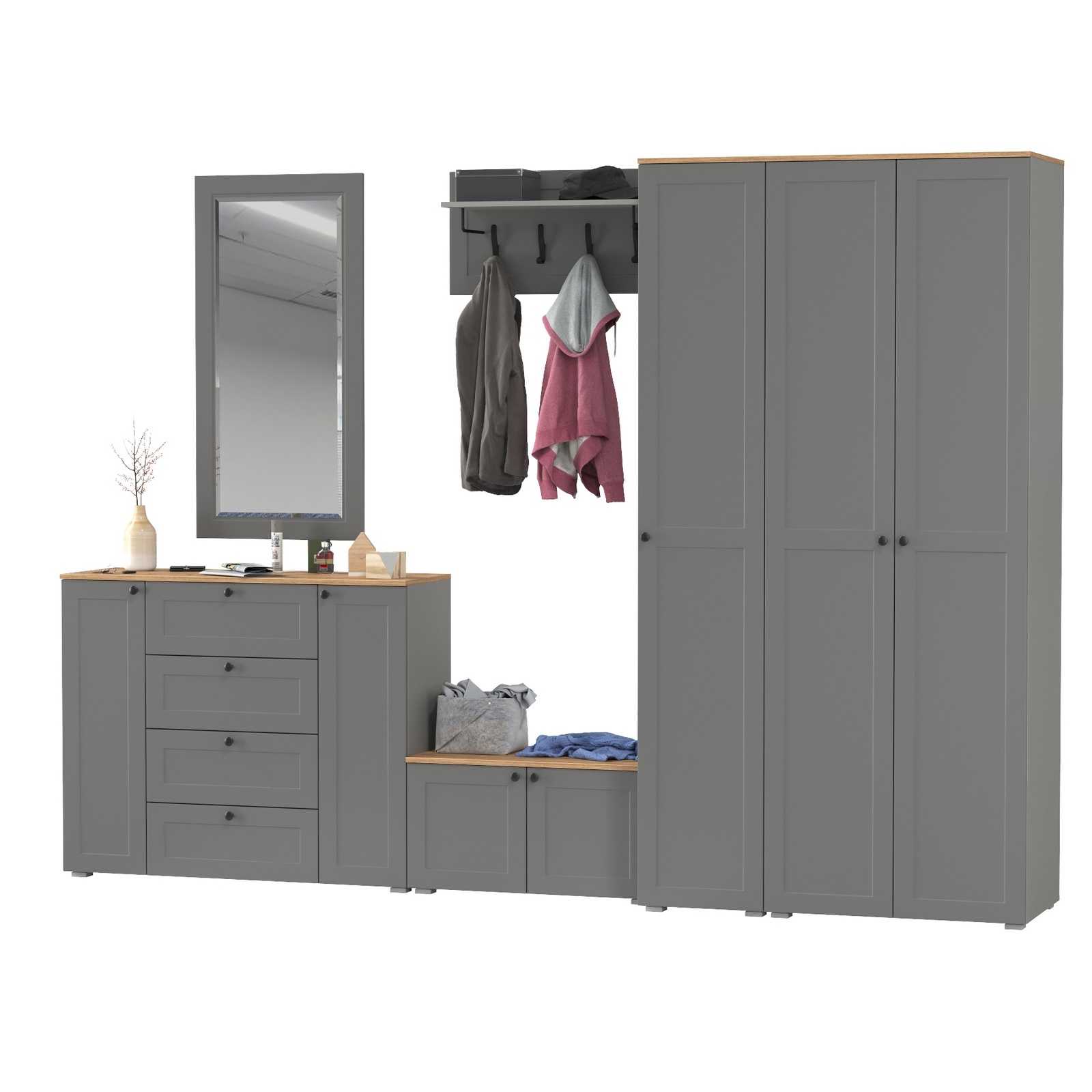 Изображение товара Комплект мебели для прихожей Mobi Остин пр-55-гз 320x230x54 см ЛДСП цвет серый графит/дуб крафт золотой