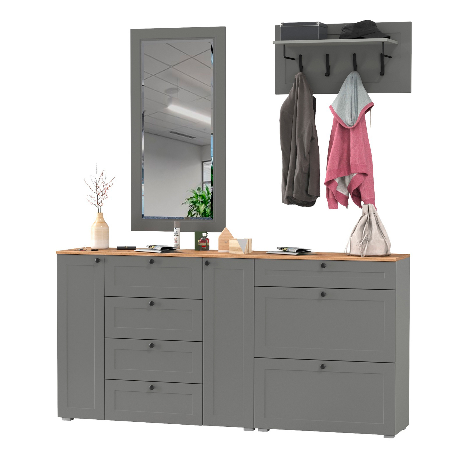 Изображение товара Мебель для прихожей Остин комплект серый графит дуб крафт 200x210 см