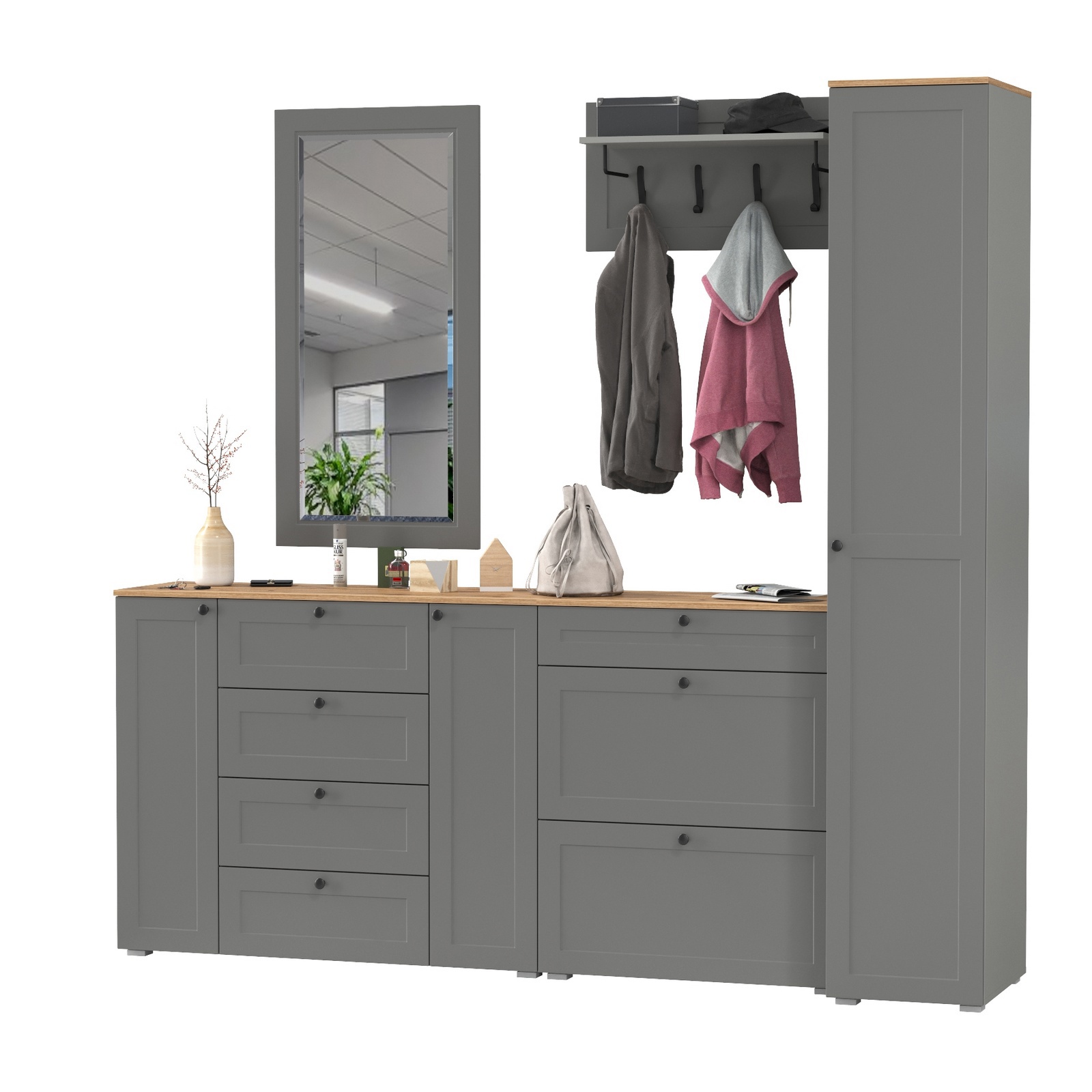 Изображение товара Комплект мебели для прихожей MOBI Остин пр-57 240x54 см серый графит дуб крафт