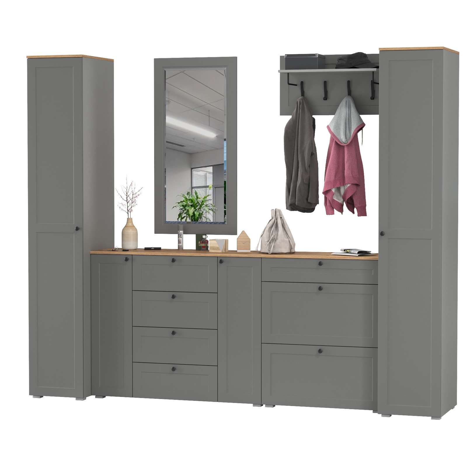 Изображение товара Комплект мебели для прихожей MOBI Остин пр-58-гз 280x54 см серый дуб крафт золой