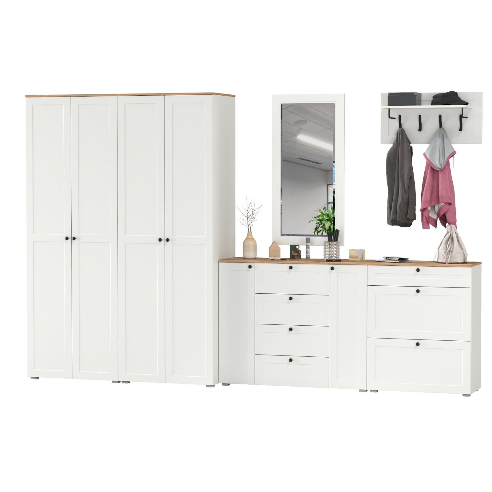 Изображение товара Комплект мебели для прихожей Mobi Остин пр-60-бз 360x230x54 см белый/дуб