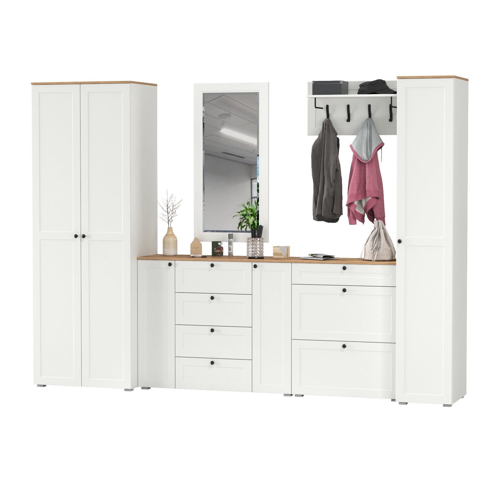 Изображение товара Комплект мебели для прихожей MOBI Остин пр-61-бз 320x54 см белый крафт