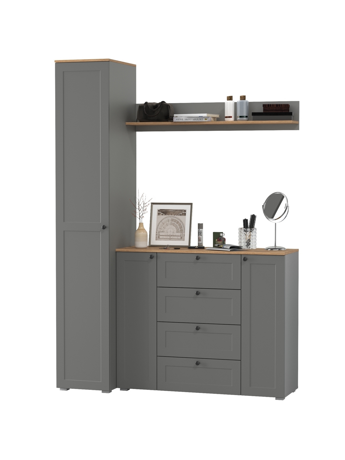 Изображение товара Комплект мебели для прихожей MOBI Остин пр-63-гз 160x230x54 см серый графит дуб крафт
