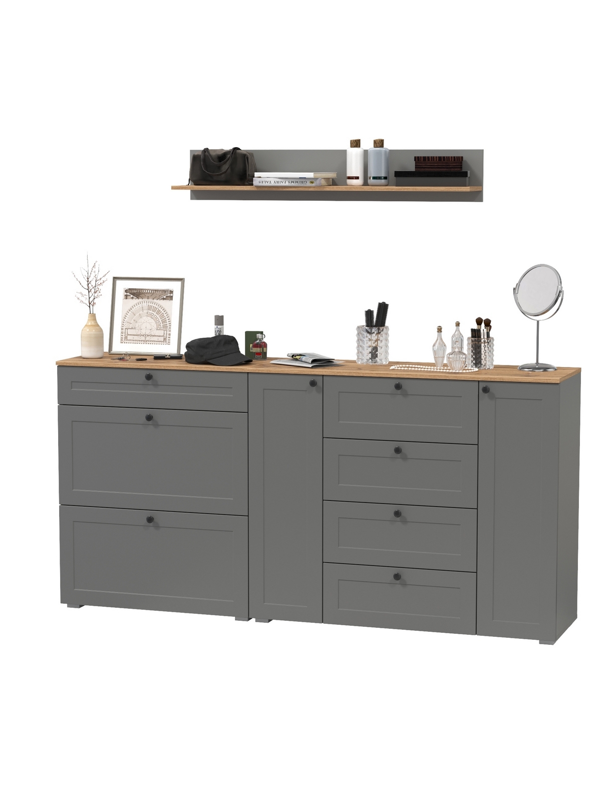 Изображение товара Комплект мебели для прихожей Mobi Остин пр-68 200x160x42 см ЛДСП цвет серый графит/дуб крафт золотой