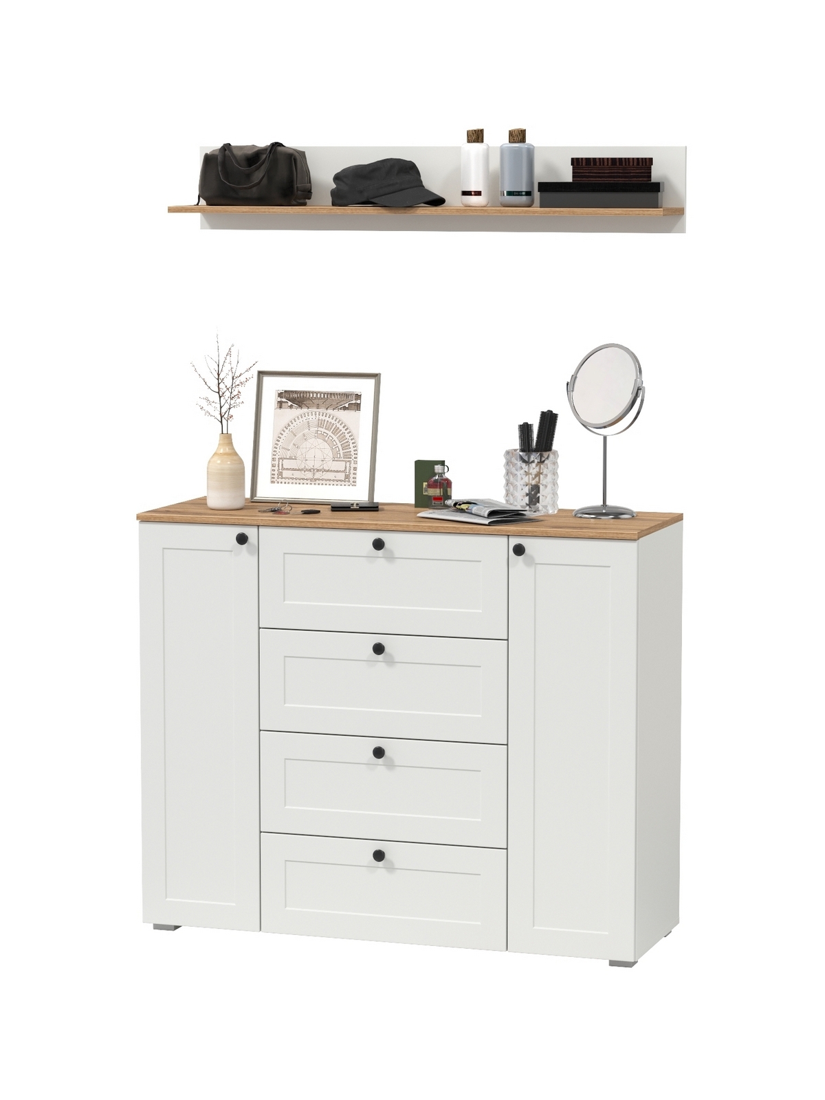 Изображение товара Комплект мебели для прихожей Mobi Остин 120x160x42 см белый шагрень/дуб крафт