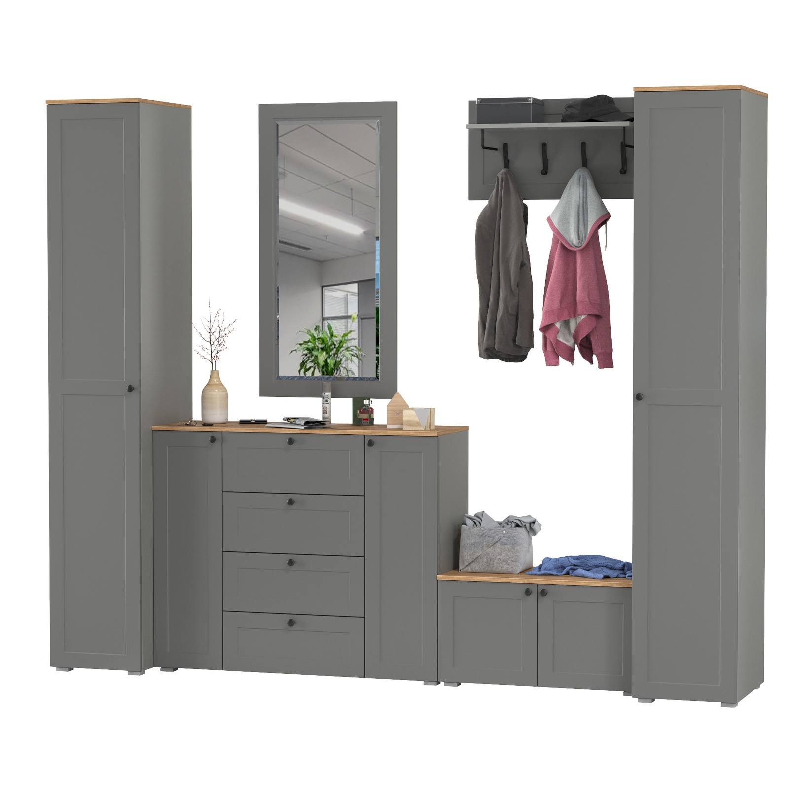 Изображение товара Комплект мебели для прихожей MOBI Остин пр-52-гз 280x54 см серый графит дуб крафт