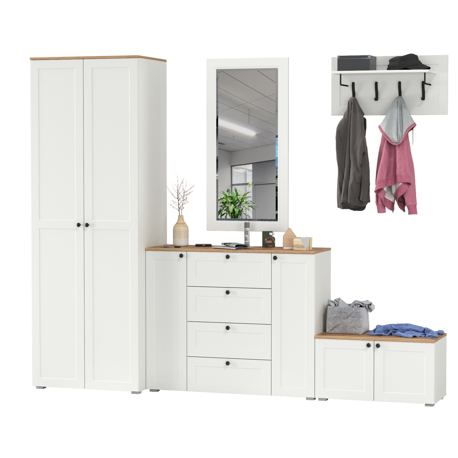 Изображение товара Комплект мебели для прихожей MOBI Остин пр-53-бз белый для хранения одежды и аксессуаров