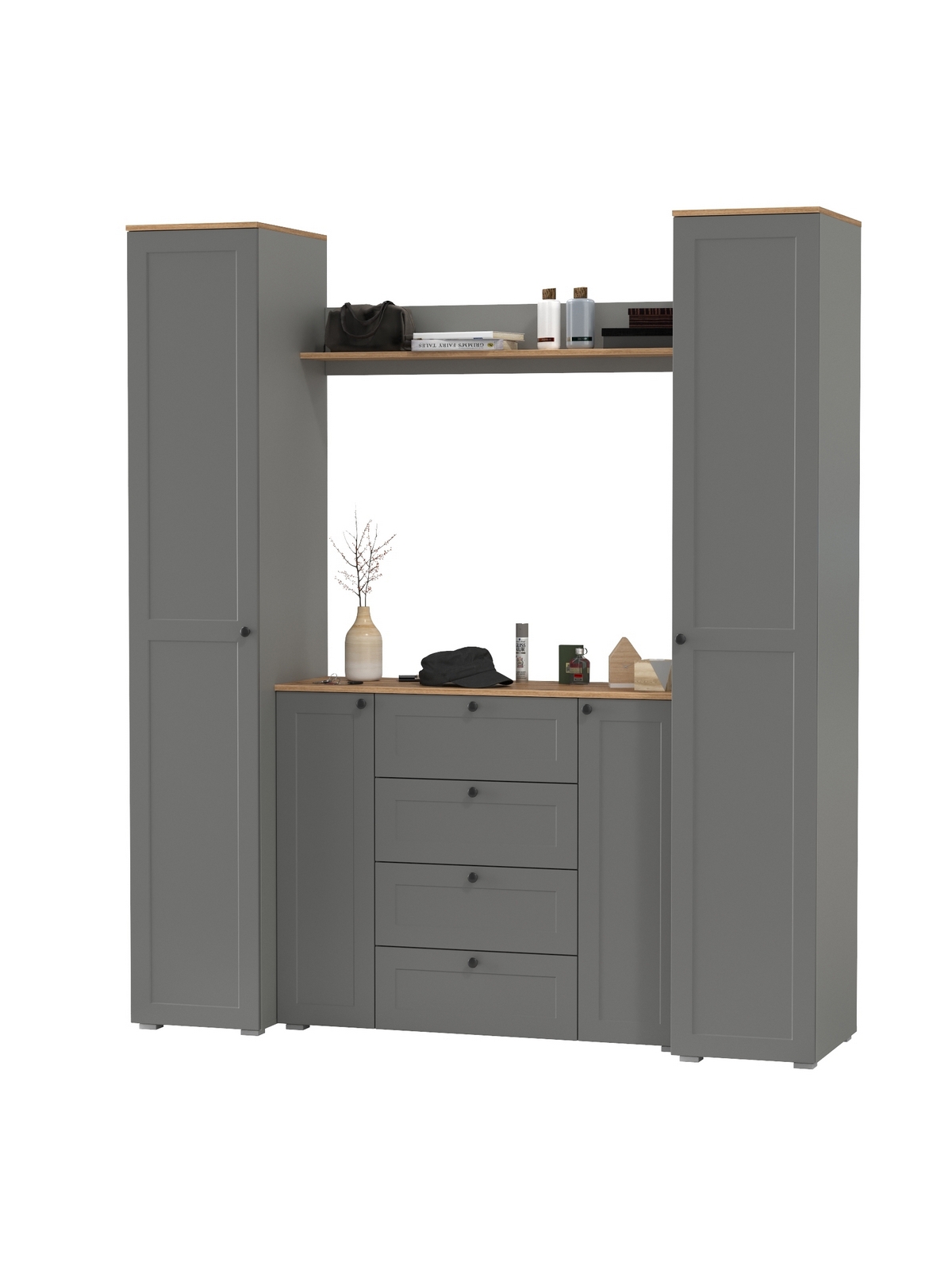 Изображение товара Комплект мебели для прихожей MOBI Остин пр-74 200x230x54 см серый графит дуб крафт золотой