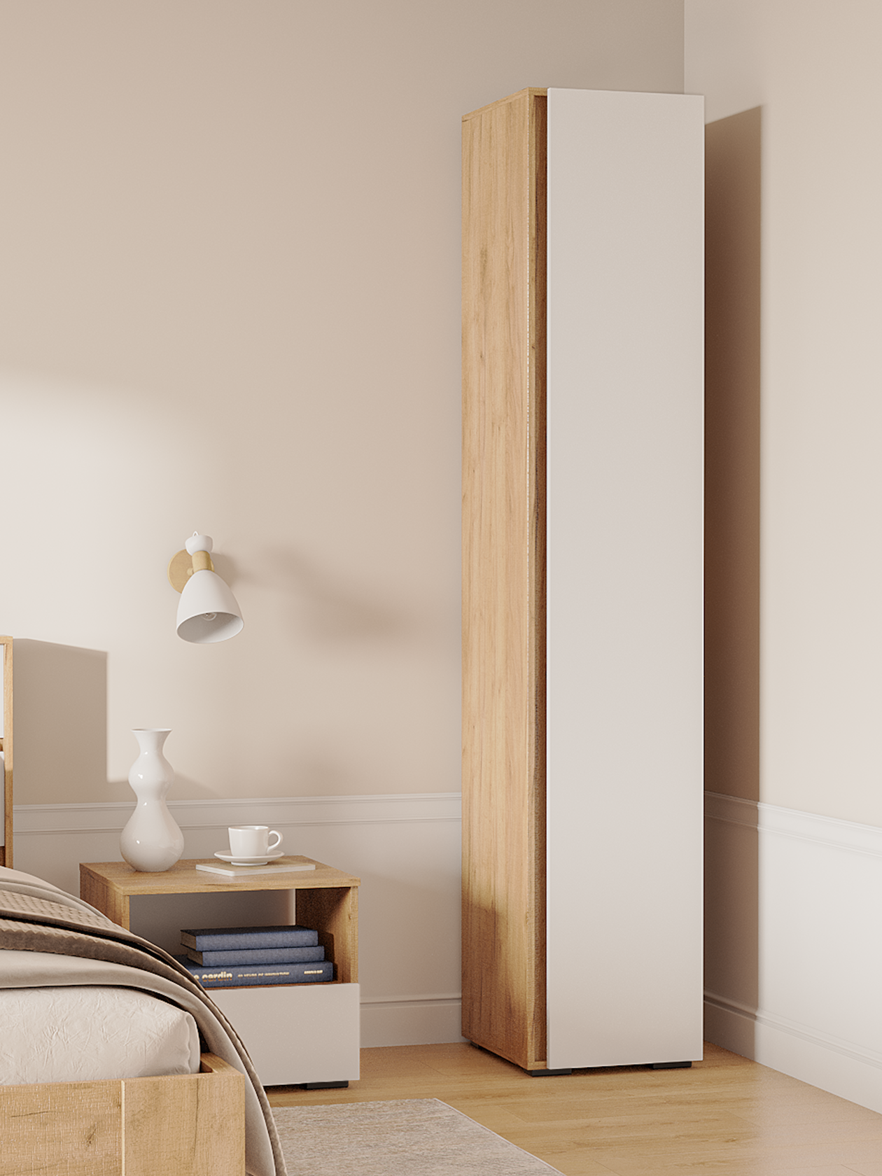 Изображение товара Шкаф распашной Стендмебель Хелен 40x210x46 см белый/дуб крафт